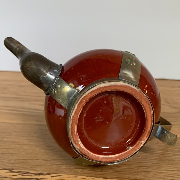 VTG Mini Teapot Moroccan Brass Ceramic Boho Decor Tea Kettle Bohemian - Picture 5 of 5
